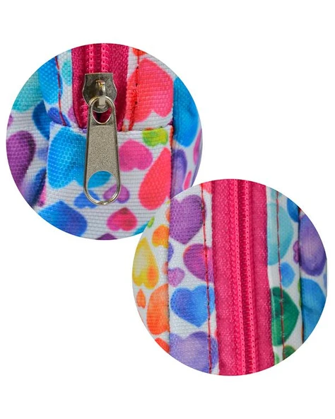 Temel Renkli Kalpler Tek Gözlü Kalem Çantası - Resim 3