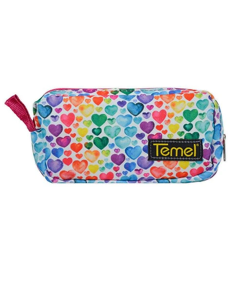 Temel Renkli Kalpler Tek Gözlü Kalem Çantası ürün görseli
