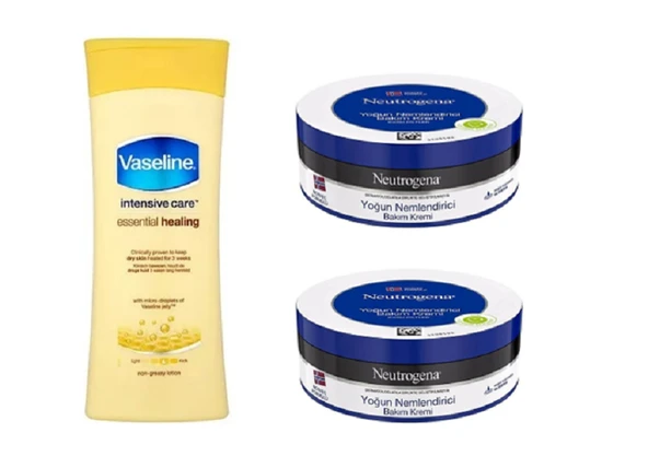 Vaseline Losyon + X2 Neutrogena Nemlendirici Krem | Kuru Ciltler İçin Yoğun Nem Seti (400 ml+200 ml)