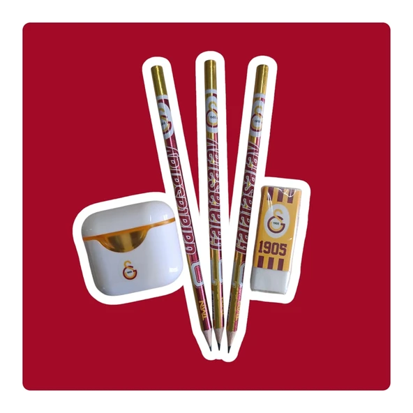 Galatasaray Lisanslı Kurşun Kalem Seti (3 Adet Kurşun Kalem, Silgi, Beyaz Kalemtraş) - 2