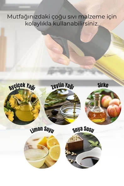 Dekorasyaa 2'li Çok Amaçlı Püskürtmeli Sprey Yağdanlık Cam Şişe 220ml - Siyah Beyaz - 6