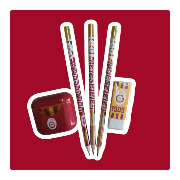 Galatasaray Lisanslı Kurşun Kalem Seti (3 Adet Kurşun Kalem, Silgi, Kırmızı Kalemtraş) - 2