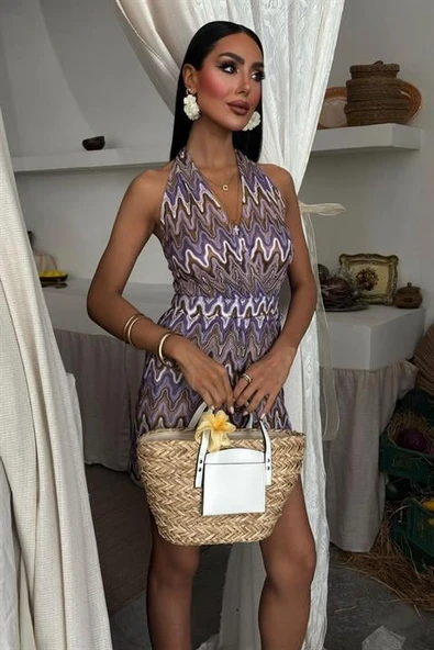 Zikzak Desenli Multi Renk Geçişli Mini Tulum 1365 - 8