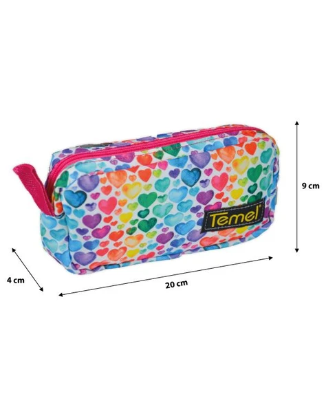 Temel Renkli Kalpler Tek Gözlü Kalem Çantası - Resim 4