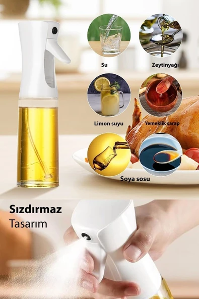 Dekorasyaa 2'li Çok Amaçlı Püskürtmeli Sprey Yağdanlık Cam Şişe 220ml - Siyah Beyaz - 4