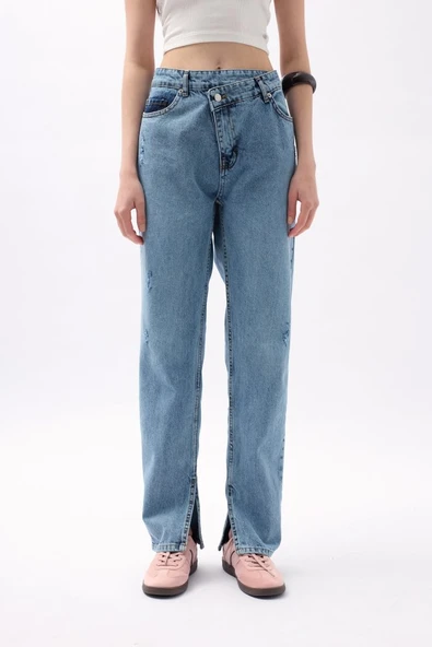 Asimetrik Bel Paça Yırtmaçlı Jean - 3