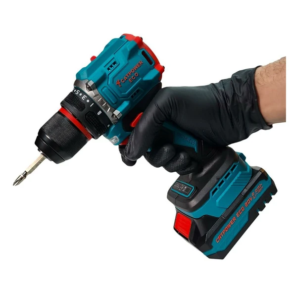 Catpower E1010 Çift Akü Çantalı Kömürsüz Li-ion 20V 2.0Ah Profesyonel Matkap Güçlü Vidalama Seti - Resim 4