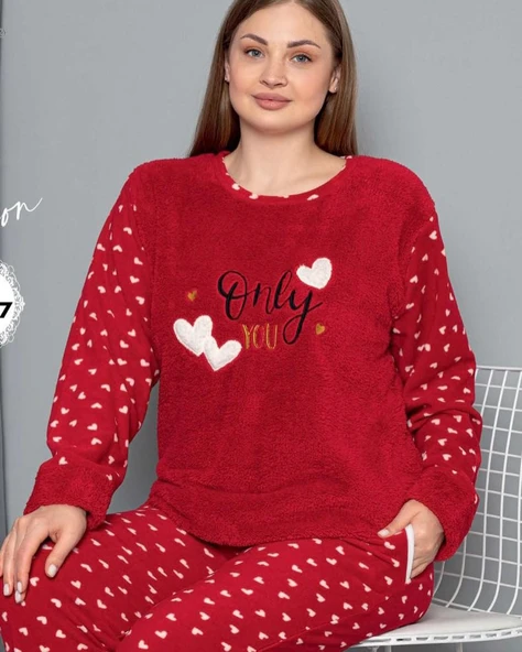 SNC Homewear Kırmızı Welsoft Kalpli Pijama Takımı ürün görseli 1