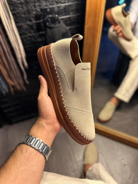 Knack Bağcıksız Mevsimlik Süet Ayakkabı 019 Vizon - Resim 2