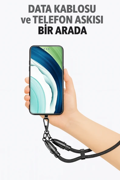 W PD Hızlı Fast Destekli TYPE-C (USB-C) to TYPE-C Dayanıklı Data Şarj   Kablosu Ve Telefon Askısı - Resim 2