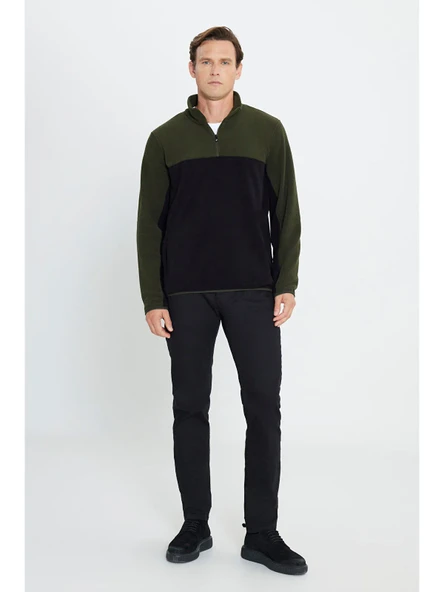 AC&Co  Altınyıldız ClassicsErkek Haki-siyah Standart Fit Dik Yaka Içi Polarlı Çift Renk Polar Sweatshirt - 2