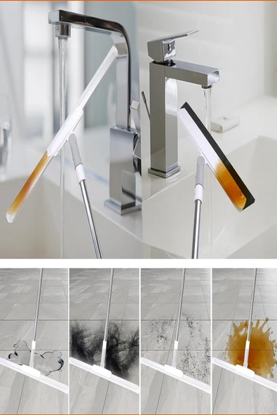 Teleskobik Saplı Çekçek Yersil Kauçuk Uçlu Uzun Saplı Su Çekici- Duş -Cam -Araba -Banyo Silecek - Resim 5