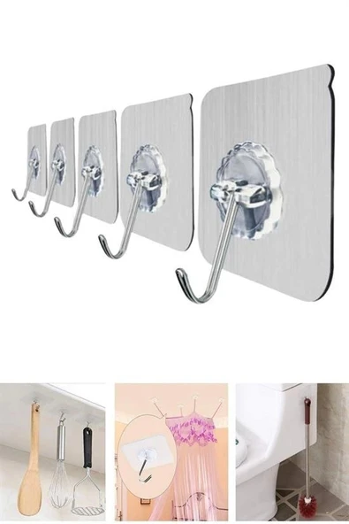 ARMESA® Süper Güçlü Yapışkanlı Suya Dayanıklı Şeffaf Askı 5li Set Yeniden Kullanılabilir Kancalar - 9