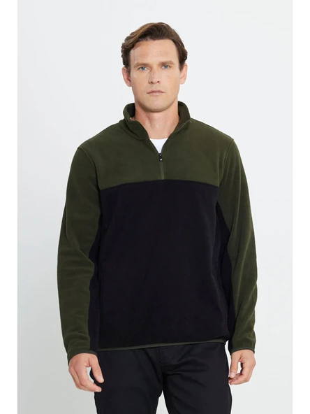 AC&Co  Altınyıldız ClassicsErkek Haki-siyah Standart Fit Dik Yaka Içi Polarlı Çift Renk Polar Sweatshirt - 1