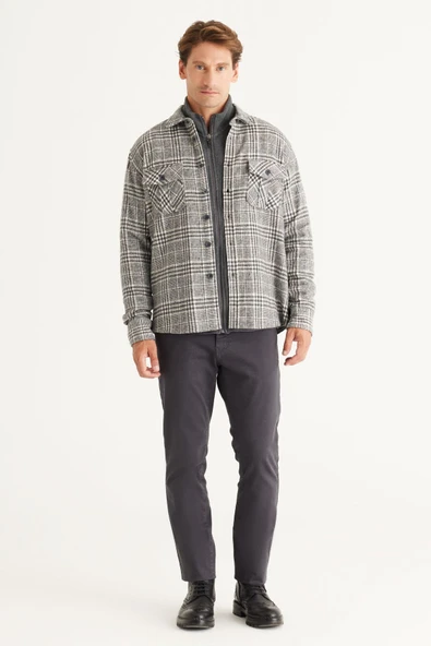 Altınyıldız Classics Erkek Antrasit Oversize Bol Kesim Düğmeli Yaka Ekose Desenli Flanel Oduncu Kışlık Gömlek - Resim 3