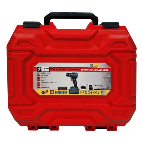 Catpower E1010 Çift Akü Çantalı Kömürsüz Li-ion 20V 2.0Ah Profesyonel Matkap Güçlü Vidalama Seti - Resim 2