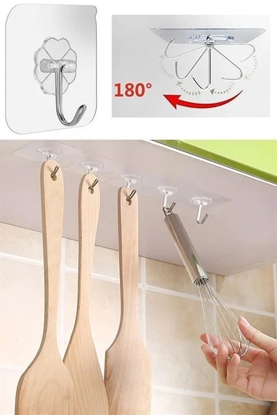 ARMESA® Süper Güçlü Yapışkanlı Suya Dayanıklı Şeffaf Askı 5li Set Yeniden Kullanılabilir Kancalar - 10