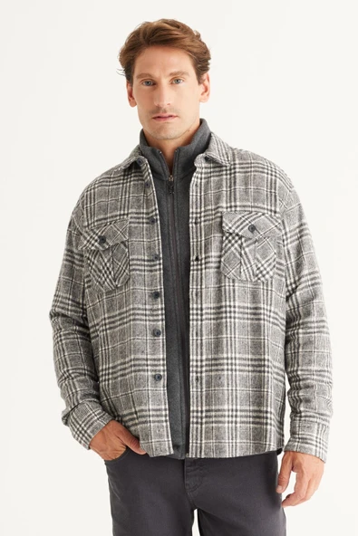 Altınyıldız Classics Erkek Antrasit Oversize Bol Kesim Düğmeli Yaka Ekose Desenli Flanel Oduncu Kışlık Gömlek ürün görseli 1