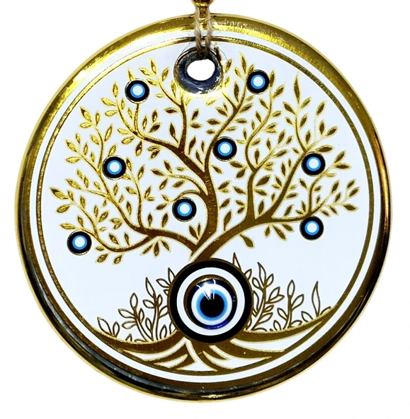 Hayat Ağacı Şekilli Yaldızlı Beyaz Duvar Süsü Cam Hediyelik Eşya ürün görseli