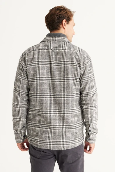 Altınyıldız Classics Erkek Antrasit Oversize Bol Kesim Düğmeli Yaka Ekose Desenli Flanel Oduncu Kışlık Gömlek - Resim 4