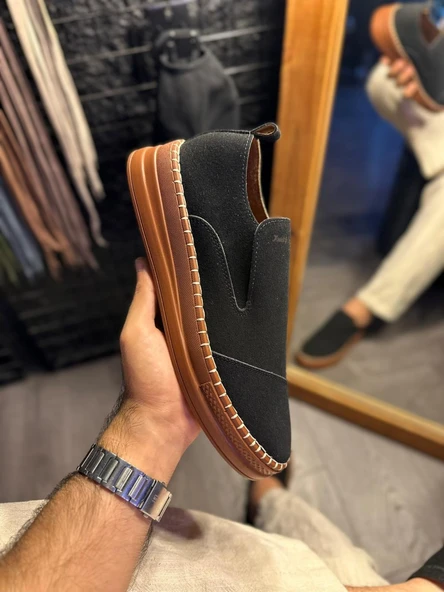 Knack Bağcıksız Mevsimlik Süet Ayakkabı 019 Siyah - Resim 2