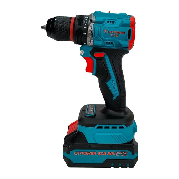 Catpower E1010 Çift Akü Çantalı Kömürsüz Li-ion 20V 2.0Ah Profesyonel Matkap Güçlü Vidalama Seti - Resim 7
