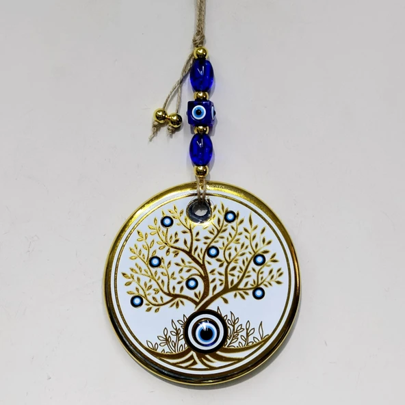 Hayat Ağacı Şekilli Yaldızlı Beyaz Duvar Süsü Cam Hediyelik Eşya - Resim 2