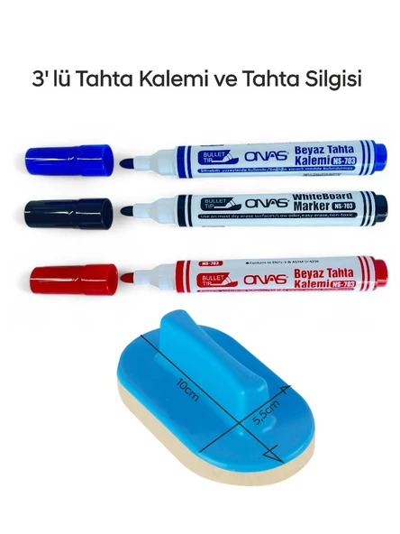 Mikro NS-703 Yuvarlak Uç Beyaz Yazı Tahta Kalemi 3 lü Set Kraf 575G Tahta Silgisi
