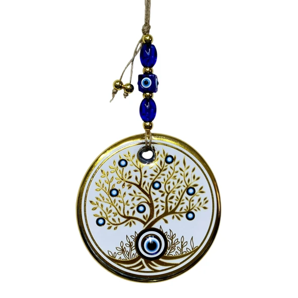 Hayat Ağacı Şekilli Yaldızlı Beyaz Duvar Süsü Cam Hediyelik Eşya - Resim 4