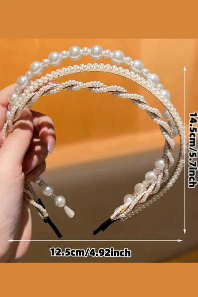 3'lü İnci Detaylı Kadın Saç Bandı Seti – Şık & Zarif Saç Aksesuarları - Resim 4