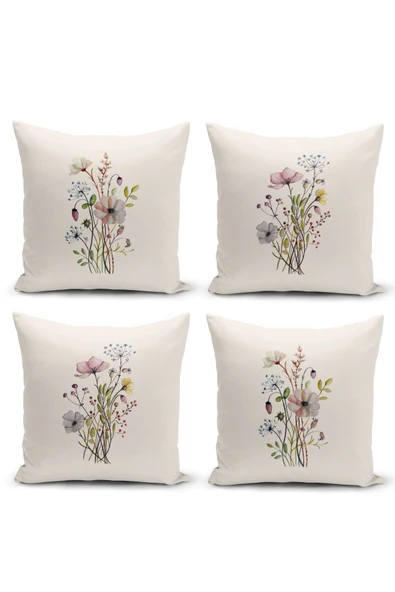 Bertille Home Flower Bahar Serisi Çift Tarafı Dijital Baskılı 4'lü Kırlent Kılıfı Seti (Spring) - 4