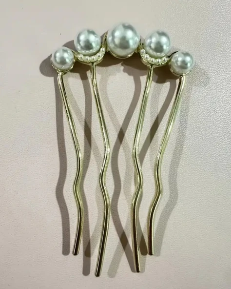 1 Adet-Kadınlar İçin Elegant Saç Takı – İncili Fransız Twist Saç Çatalı, Vintage Bun Maker - Resim 2