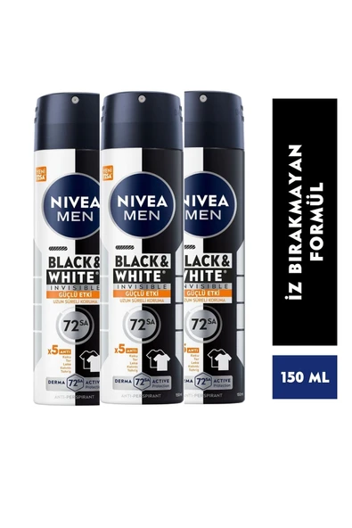 Men Anti-perspirant Black & White Invisible Güçlü Etki 72h Erkek Deodorant X 3 Adet - 1