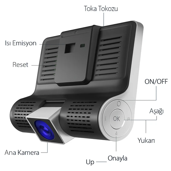 Üsküdar İletişim Full HD Ekran 1080p 3 Kameralı Araç Içi Güvenlik Kamera - 3