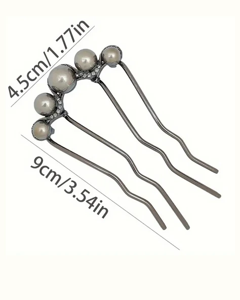 1 Adet-Kadınlar İçin Elegant Saç Takı – İncili Fransız Twist Saç Çatalı, Vintage Bun Maker - Resim 3