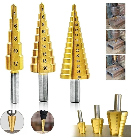 Kademeli Delme Matkap Ucu Kozalak Seti 3 Lü - Resim 2