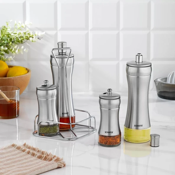 Schafer Retro Yağlık+Sirkelik Seti 5 Parça-Inox-INX01