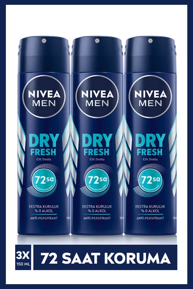 Men Erkek Sprey Deodorant Dry Fresh 150 ml X3 Adet,72 Saat Anti-perspirant Koruma - 1