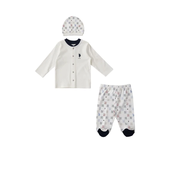 Krem Çıtçıtlı Uspa Desen Bebek 3'lü Takım ürün görseli
