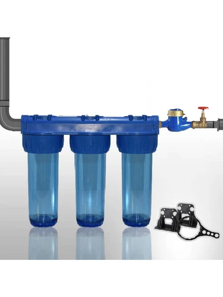 10 Inç 3 Aşama Daire Bina Sayaç Girişi Su Arıtma Cihazı Yıkanabilir-Gac Karbon-Blok Karbon Filtreli - Resim 3