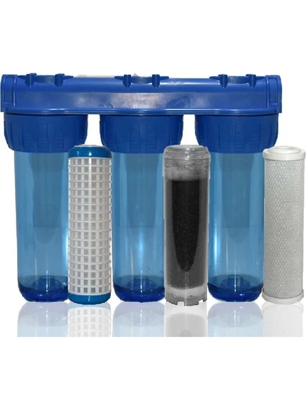 10 Inç 3 Aşama Daire Bina Sayaç Girişi Su Arıtma Cihazı Yıkanabilir-Gac Karbon-Blok Karbon Filtreli ürün görseli