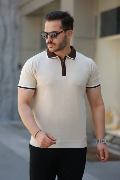 Erkek Renkli Yaka Kısa Kollu Tişört ürün görseli 1