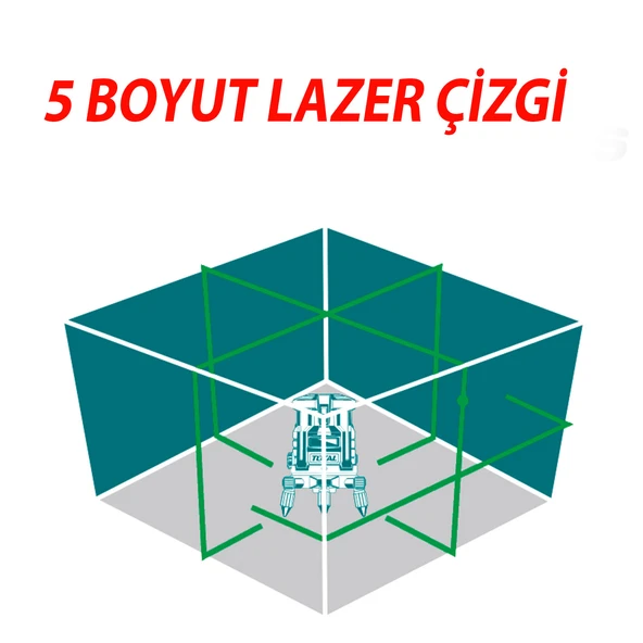 Total TLL305205 Lazer Terazi 5 Çizgi Yeşil Işın Otomatik Hizalama Profesyonel İnşaat 360 Ölçüm Aleti - Resim 3