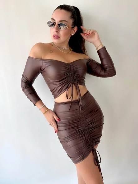 Kadın Büzgülü Deri Etek Takım Fırsat Ürün ürün görseli