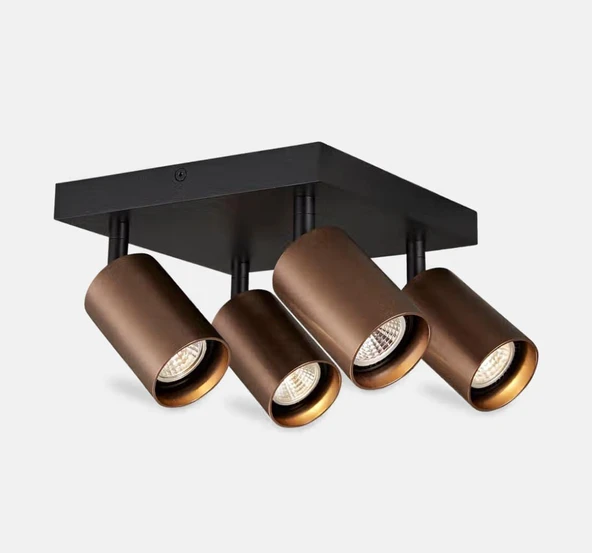 mylights Siyah Gövde Kahverengi Hareketli Başlık Metal 4’lü dörtlü LED Spot Tavan Avize Modern gu10 tasarufşu  salon otel mutfak kafe ürün görseli