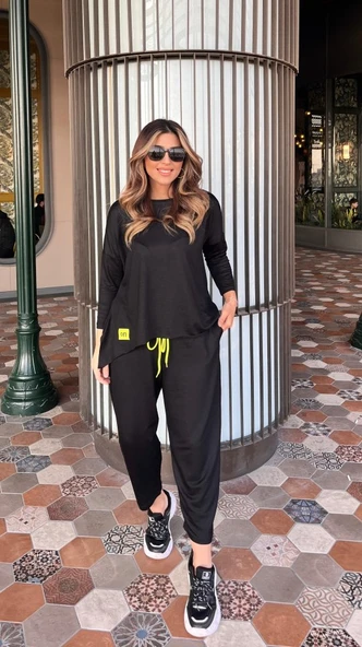 Kadın Iki Iplik Viskon Pamuk Kumaş Arma Detaylı Ikili Takım - Resim 3