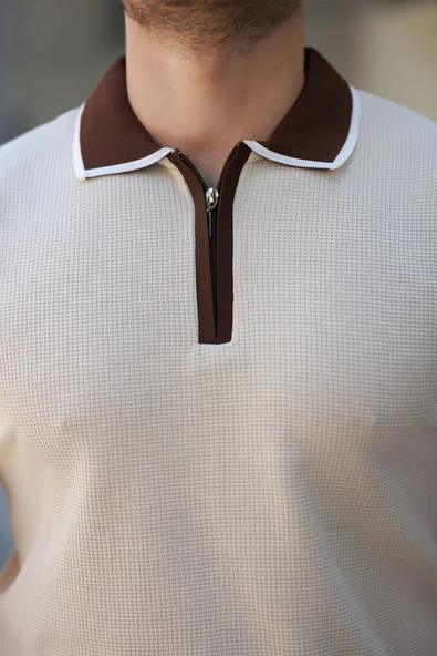 Erkek Renkli Yaka Kısa Kollu Tişört - Resim 3