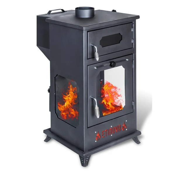 Etinova Eti-B7 Büyük Üç Tarafı Camlı Fırınlı Şömine Tipi Pelet Soba