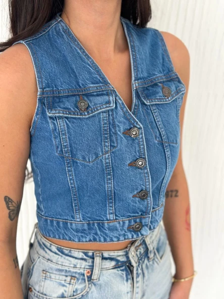 Kot Jeans Yelek - Mavi - 2