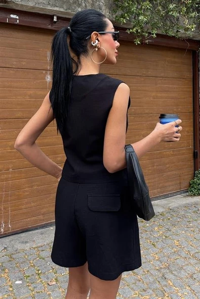 Yelek Şort Flamlı Keten Takım 10133-17 - 6